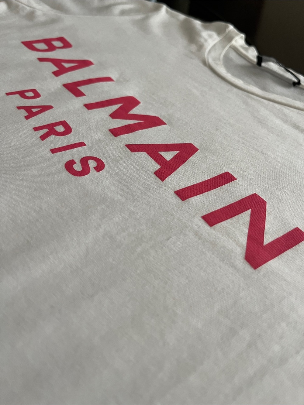 Balmain White Tee with Pink Logo and Gold Buttons - Picture 6 of 7